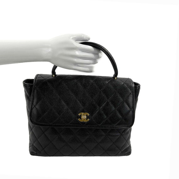 CHANEL - Vintage Large Quilted CC Caviar Kelly Fl… - image 4