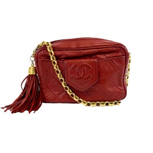 Vintage CHANEL lipstick red patent enamel shoulder bag, camera bag