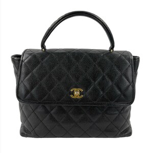 CHANEL Vintage Small Shopping Tote with Tortoise Handle in Black Caviar