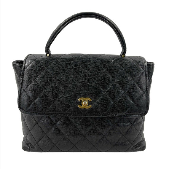 CHANEL - Vintage Large Quilted CC Caviar Kelly Fl… - image 1