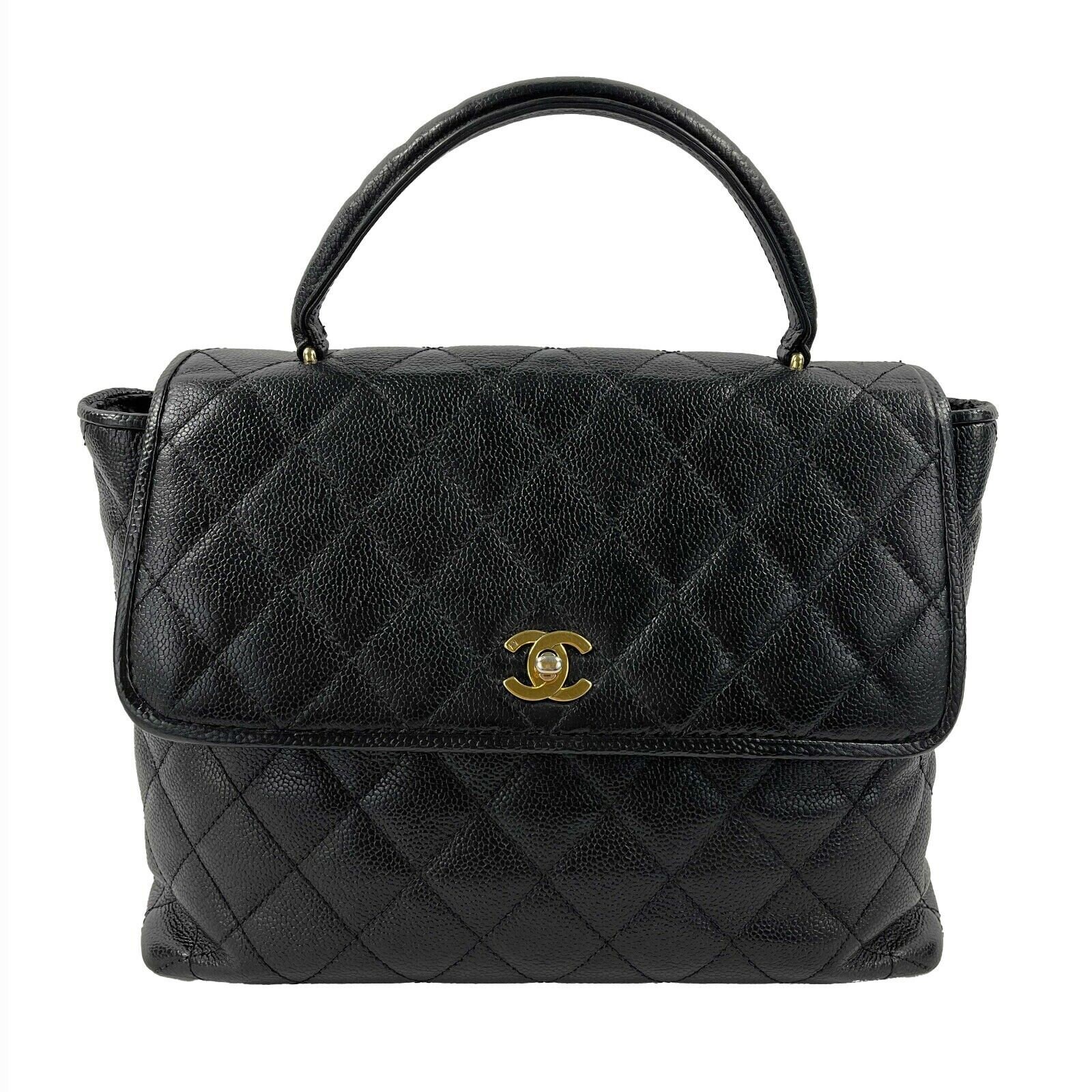 CHANEL Vintage Large Quilted CC Caviar Kelly Flap Bag Top Handle Etsy
