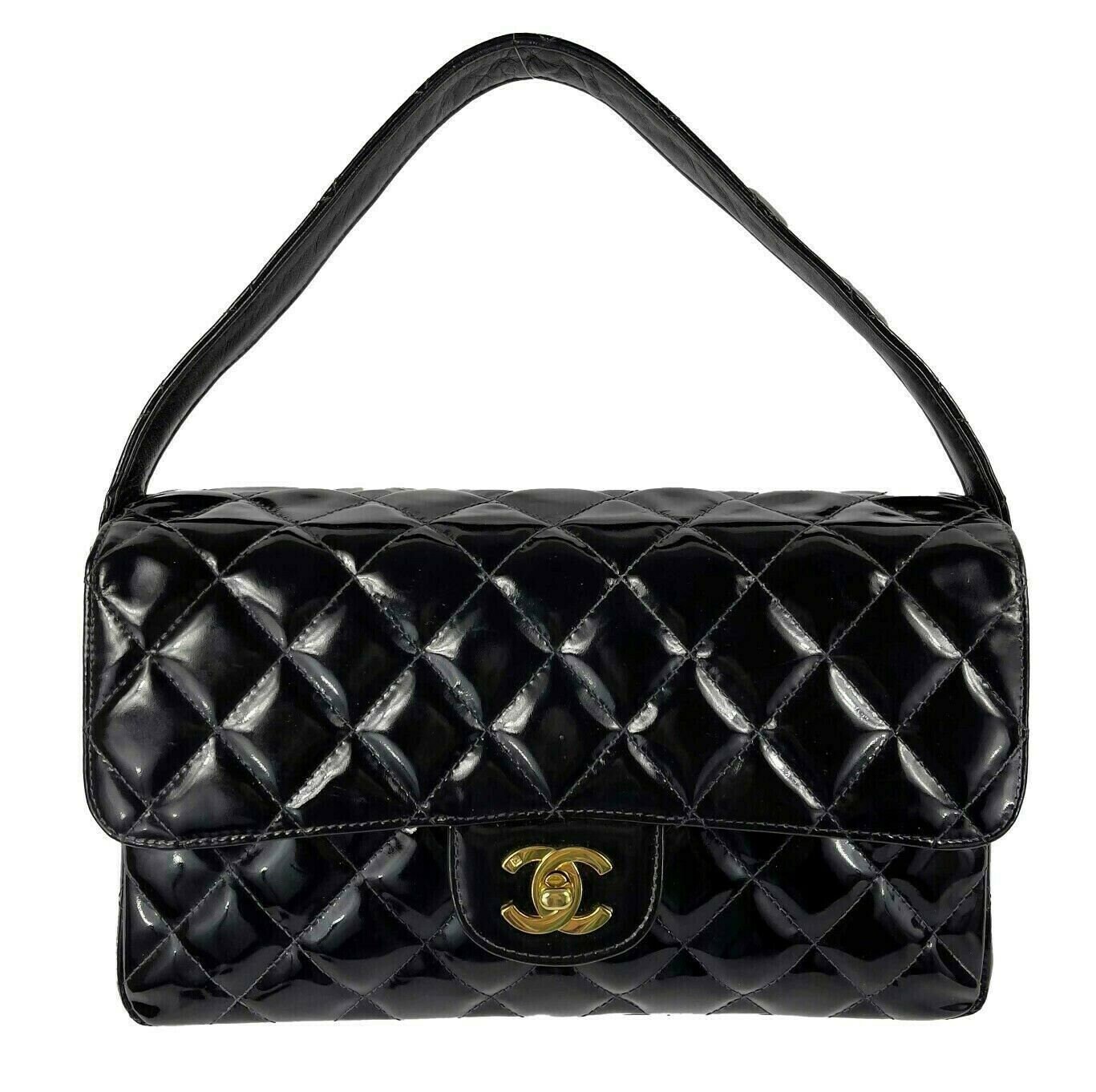 Chanel Auth Chanel V Stitch Leather Shoulder Bag Navy