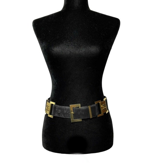 CHANEL - Vintage 1980's Black Leather and Gold Bu… - image 6