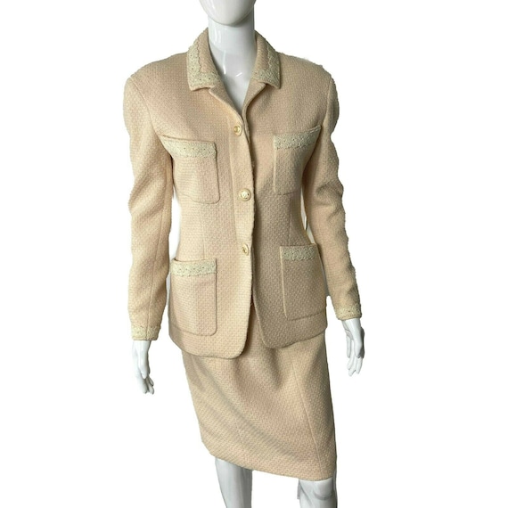 Chanel 99a #36 Belted Long Sleeve Jacket Tweed Beige Auction