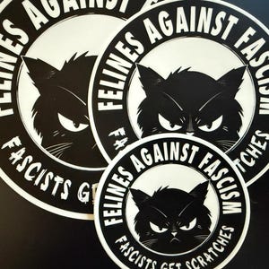 Vinyl-Aufkleber „Katzen gegen Faschismus“ – [Drei Größenoptionen – 3 Zoll, 4 Zoll und 5 Zoll Kreis]