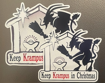 Imán navideño "Mantén a Krampus" [Dos tamaños: 5 y 6 pulgadas]