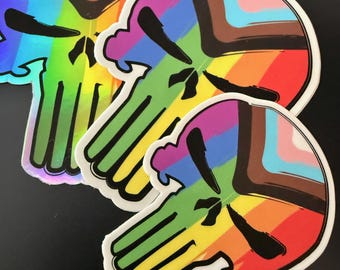 Pegatina de vinilo Pride Punisher - Dos tamaños disponibles con acabado holográfico o mate.