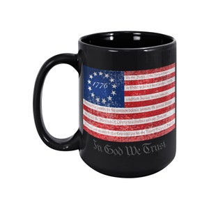 Black 15oz Mug with 1776 American Flag and Preamble