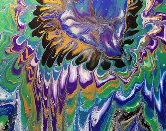 Peacock Acrylic Pour Painting