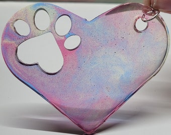 Tie-dye Big Heart w/ Paw Print Keychain
