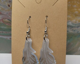 White and Blue Bluejay Inspired Feather Resin Earrings