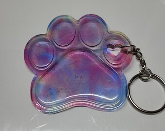 Big Rainbow Tie-Dye Paw Print w/ Heart Keychain