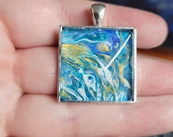 Beachy Blue/Gold Square Pendant