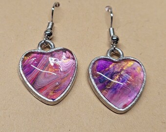 Pink and Purple Heart Dangle Earrings