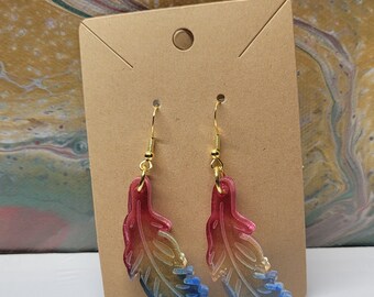 Rainbow feather resin earrings