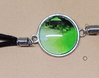 Green/White/Black Bracelet w/ Faux Suede straps