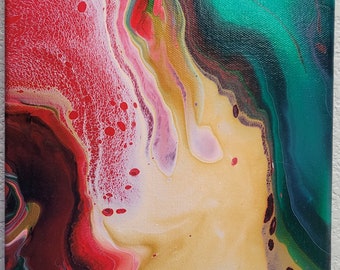 Red/Green/Gold Festive Acrylic Pour Painting