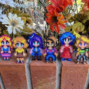 Bachelorettes/ Spouses / Girlfriends from Stardew Valley made of Perler Beads, magnets, keychains, Abigail, Emily, Leah, Maru, Penny, Haley