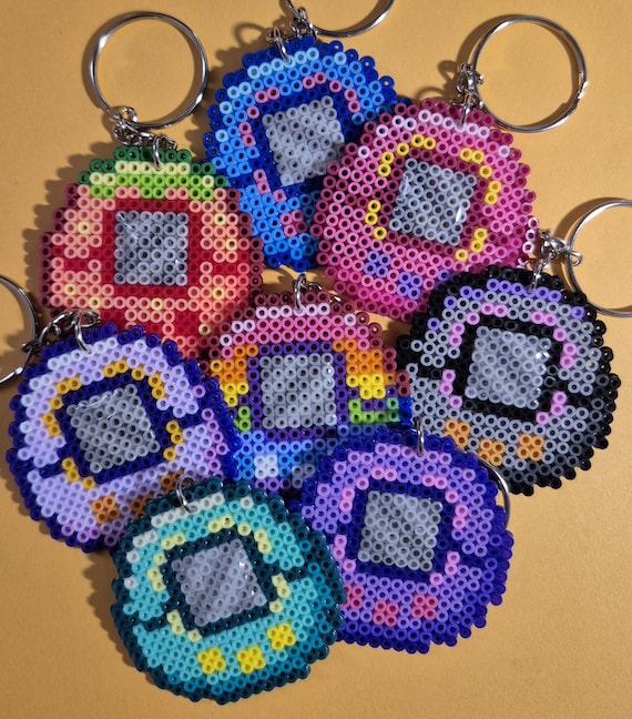 Tamagotchi Keychain: Handmade Fused Bead Pixel Art, 90s Retro Gift