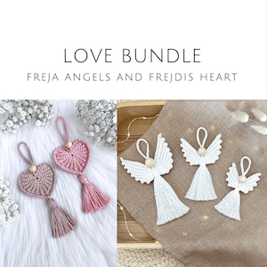 MUSTERSET: Häkelherz mit den Engeln Frejdis und Freja in 3 Größen. Hauptdekoration Geschenk, Valentinstag, Liebe Muster in Englisch und Schwedisch