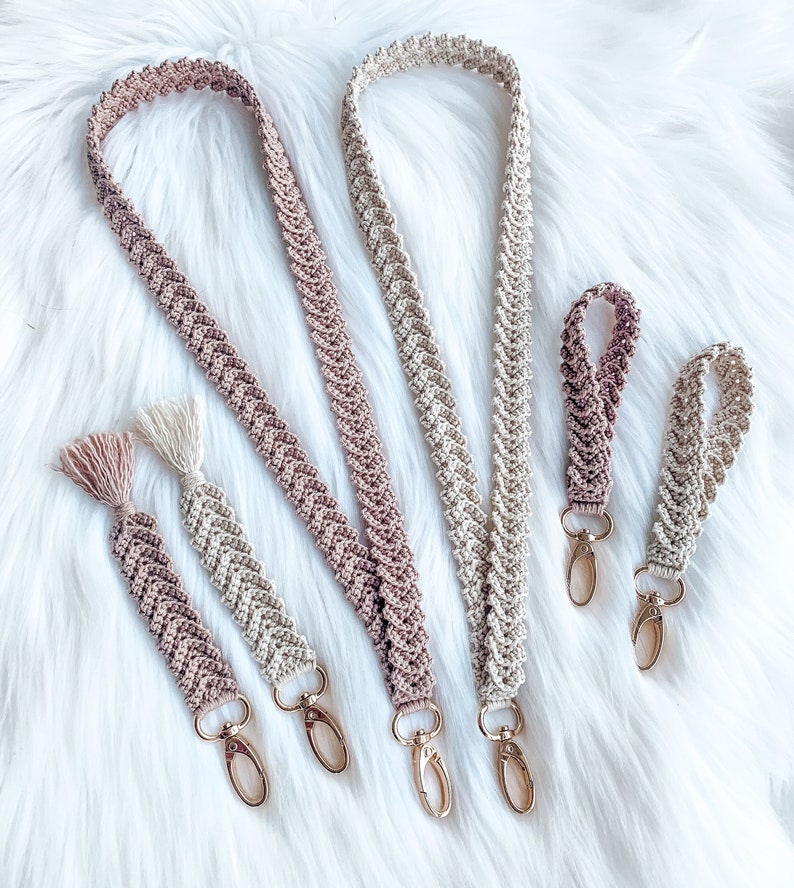 Crochet keychains in 3 styles. Wristlet, necklace/lanyard or one with a tassel. Quick crochet project, the perfect handmade gift for all ages. For school, work or just your keys at home. Fast and easy crochet pattern. Virkade nyckelband. Animo design