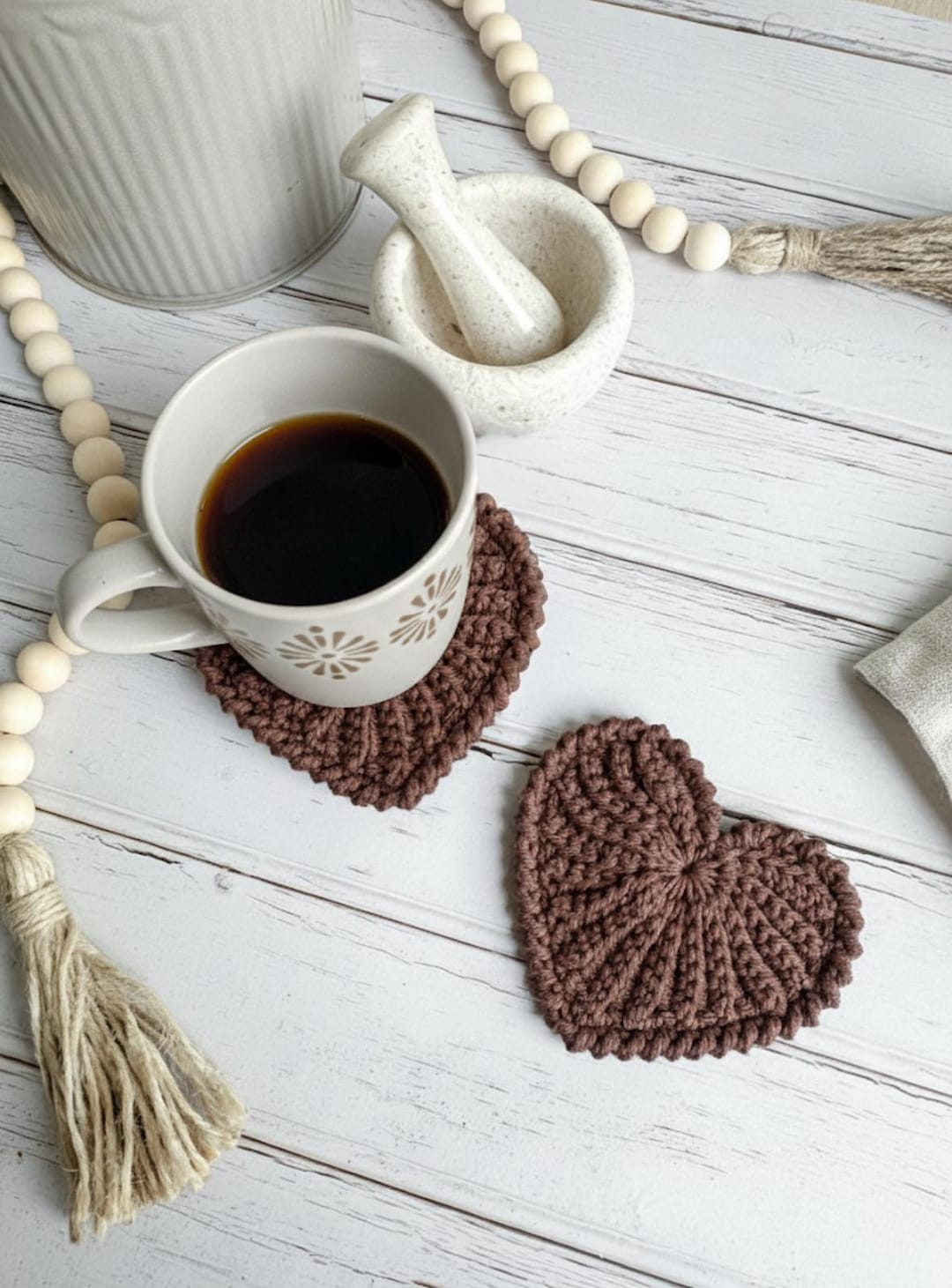 CROCHET PATTERN: Frejdis Crochet Heart Coasters, Valentine Decor