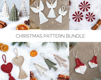 Christmas crochet pattern bundle - Crochet gnomes, trees, angels, hearts and round ornaments, 6 patterns in English and Swedish