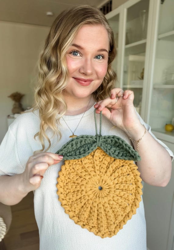 Crochet Lemon Trivet Pattern FREJDIS, Kitchen Potholder, Citrus