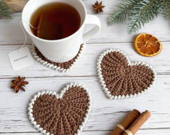 CROCHET PATTERN: Frejdis crochet heart coasters, Valentine decor, romantic gift, mug rug, cup holder, English & Swedish