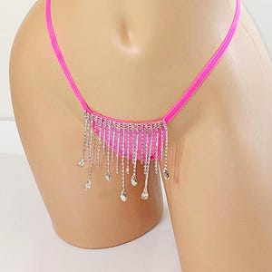 Rhinestone Chain Bikini bottom with adjustable waistband: G-string, thong Rave Outfit, Exotic Dancewear