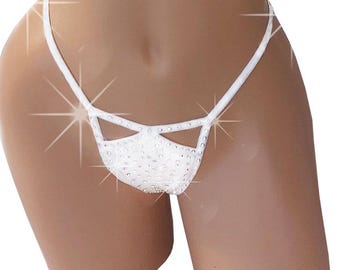 Bruidscadeau! Stringbikini met strasssteentjes en walvisstaart: verstelbare rave-danskleding met kristallen.