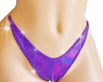 Color Change Rhinestone Thong: Purple Volcano Exotic Dancewear