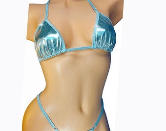 Metallic Liquid Silver Bikini, Adjustable Fit, Rave Dancewear