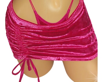 Minifalda de terciopelo arrugado con cordón ajustable - 4 colores - Tallas XS a L
