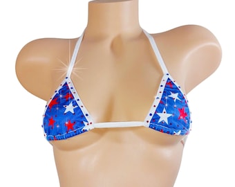 Flag Bikini Triangle Top: Bedazzled, Rave Festival Exotic Dancewear