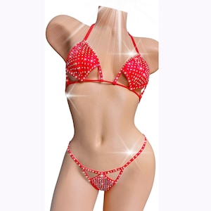 Sparkle RHINESTONES Bikini Whaletail style back - AA to DD cups. Adjustable cutout Exotic dancewear Rave clothes & Stripper outfits Pole