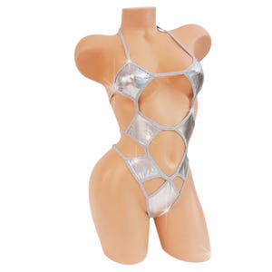 Adjustable Metallic One Piece Thong Bodysuit: Exotic Rave Wear, Silver, Gold, Copper