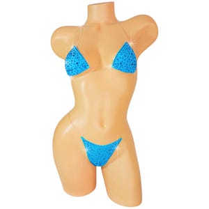 Gefüttert MICRO Kobalt Blau Mesh mit unsichtbaren klaren elastischen TONS of Strass! 5 Größen Sexy Stripper Outfits exotische Tanzkleidung Rave Glow Pol