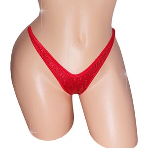 May include: Red mesh lingerie with a V-shaped front and a low-cut back.