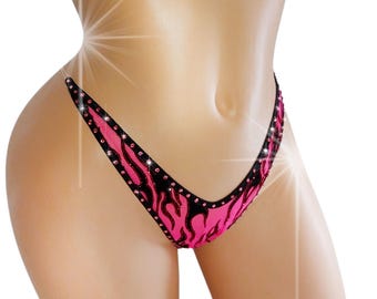 Rhinestone Illusion Thong: Glow in Black Light, Exotic Dancewear