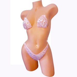 Lace Rhinestone Bikini: Blush Baby Pink Exotic Dancewear, Fully lined