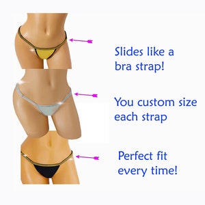 LUXURY Whale Tail style back ADJUSTABLE thongs - adjustable for waists 24&quot; to 38&quot; - Cute Stripper & Rave outfits and Exotic dancer wear