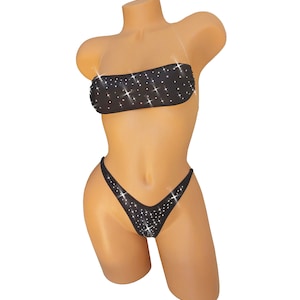 ILLUSION clear elastic RHINESTONE tube top with thong - all adjustable!