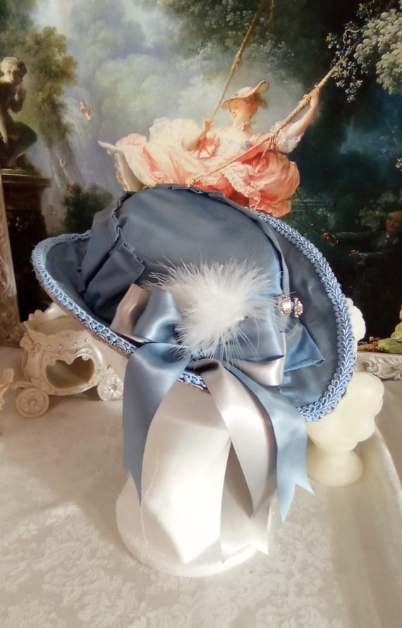 Victorian Style Postillion Hat in French Blue Silk Taffeta  display picture 2