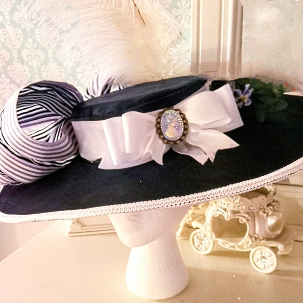 Rose's Titanic Boarding Hat (Homage piece)/  Edwardian (orGeorgian) Style Ladies Day Hat in Violet Satin w Cameo Brooch