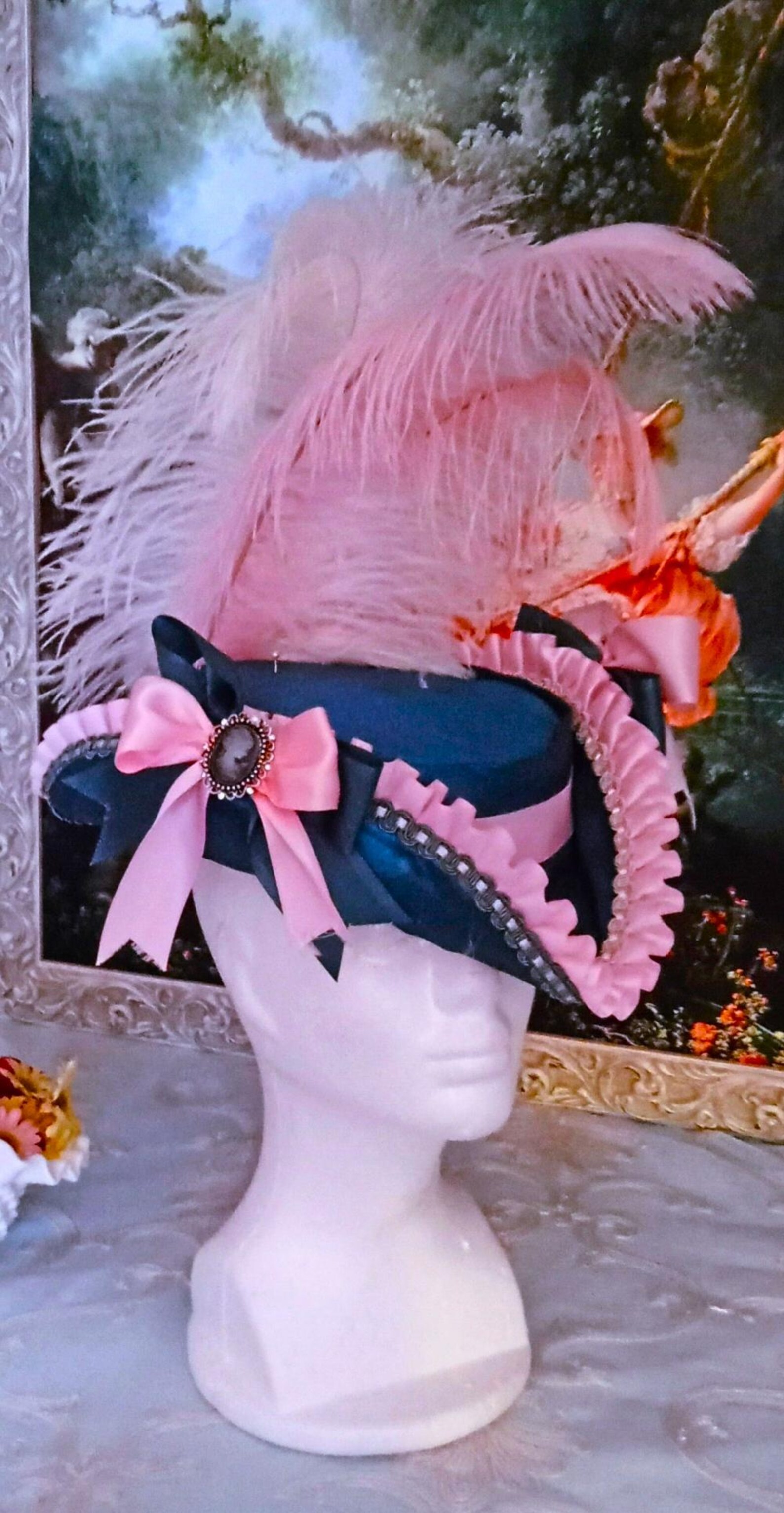Teal Rococo Tricorn Hat: Marie Antoinette Style With Cameo & Pink ...