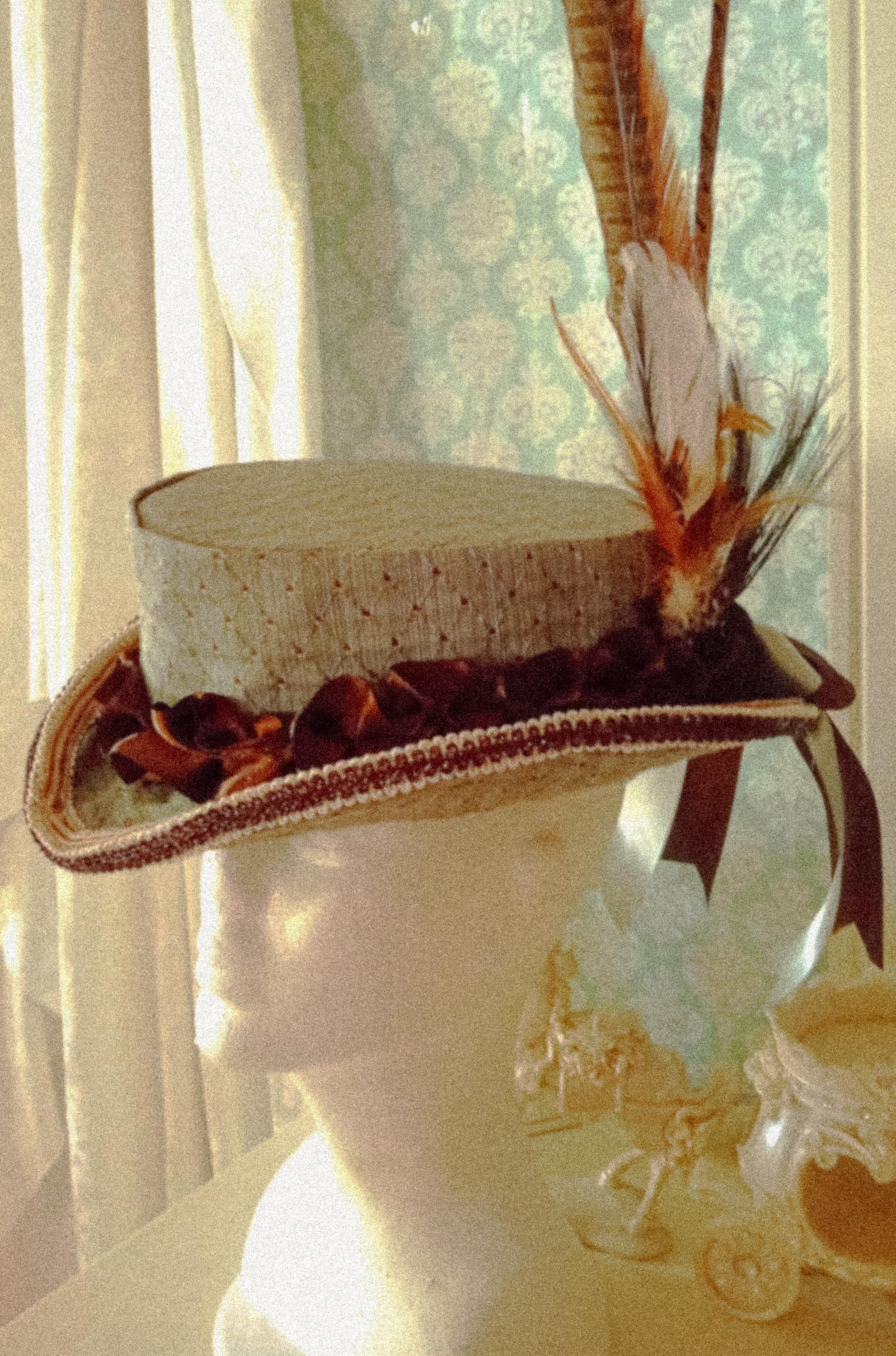Victorian Style Hunting Hat: Sage Cotton Twill With Pheasant  display picture 2