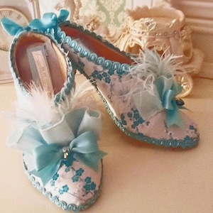 Women&#39;s Rococo Style Shoes (or Late Baroque)/Marie Antoinette Inspired Chinoiserie Mules w/ Ostrich Trim