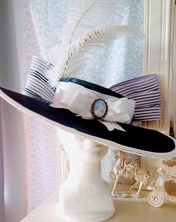 Fedora Black and Blue Hat with Black Ribbon‎ and Gold & Blue Brooch Vintage 40s Fedora, Navy Blue Ladies Hat by Dobbs - Etsy main image 2
