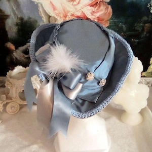 Victorian Style Postillion Hat in French Blue (Feather Optional as pictured)